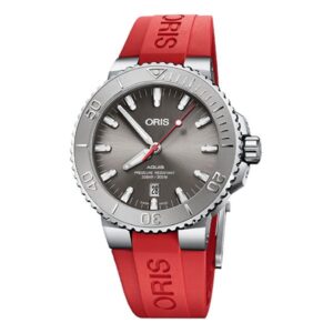 Oris Aquis Date 07 733 7730 4153-07 4 24 66Eb Grey Dial Relief Automatic 43.50Mm Stainless Steel Red Rubber Straps Men’S Watch