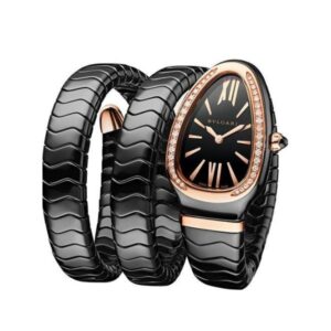 Bvlgari Serpenti Spiga 35Mm Black Ceramic Rose Gold Diamond Bezel