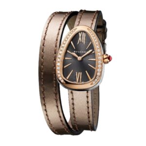 Bvlgari Serpenti 27Mm Stainless Steel &Amp; 18K Rose Gold Double Spiral Antique Bronze Leather Strap Ref. 102968