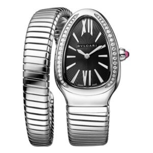 Bvlgari Serpenti Tubogas 103524 35Mm Stainless Steel Black Dial Diamond-Set Bezel Ladies Watch