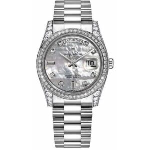 Rolex Day-Date 36 White Gold White Mother Of Pearl Diamond Dial Men’S Watch