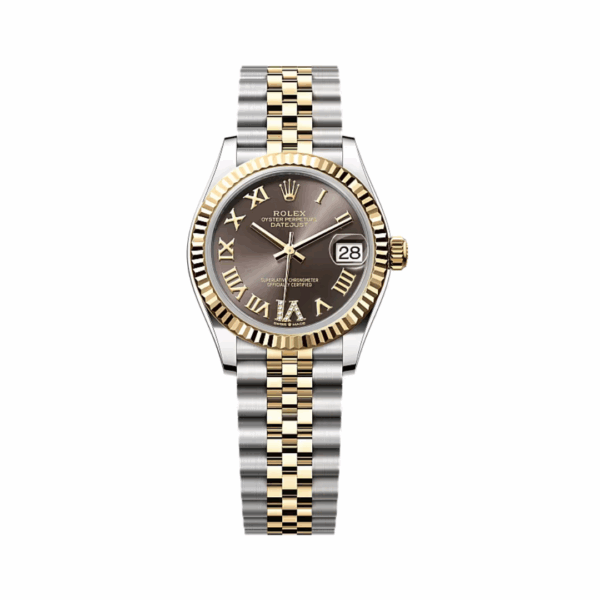 Rolex Datejust 278273-0018 Dark Rhodium Diamond Roman Six Dial Steel & Yellow Gold Fluted Bezel 31Mm Jubilee Bracelet Ladies Watch