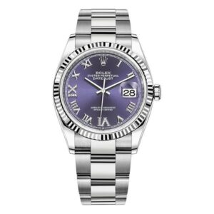 Rolex Datejust 126234 Aubergine Roman Vi And Ix Diamonds Dial 36Mm Stainless Steel Oyster Bracelet Ladies Watch
