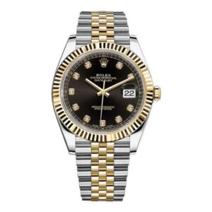 Rolex Datejust 126333 Bkdj Black Diamond Dial Yellow Gold Fluted Bezel 41Mm 18Kt Yellow Gold & Steel Jubilee Bracelet Men’S Watch