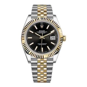 Rolex Datejust 126333 Bkij Black Index Dial Fluted Yellow Gold Bezel 41Mm 18Kt Yellow Gold & Steel Jubilee Bracelet Men’S Watch