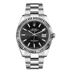 Rolex Datejust 126334-0017 Black Index Dial White Gold Fluted Bezel 41mm Oystersteel Oyster Bracelet Men’s Watch