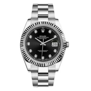 Rolex DateJust 126334-0011 Black Diamond White Gold Fluted Bezel 41Mm Oystersteel Jubilee Bracelet Men’S Watch