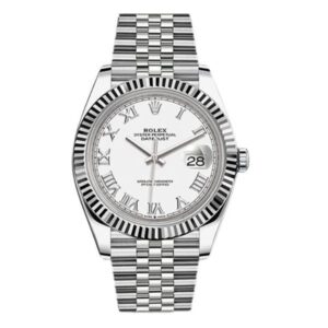 Rolex Datejust 126334 WRJ White Roman Dial White Gold Fluted Bezel 41Mm Oystersteel Men’S Watch