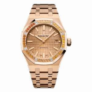 Audemars Piguet Royal Oak 15451Or.Yy.1256Or.01 Gold Index Dial Gem Set Bezel 37Mm Rose Gold Ladies Watch