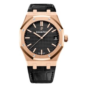 Audemars Piguet Royal Oak 15500Or.Oo.D002Cr.01 Black Dial 41Mm 18Kt Rose Gold Black Leather Strap Men’S Watch