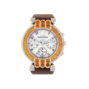 Harry Winston Premier Chronograph White Gold Diamond & Orange Stones Bezel Ladies Watch