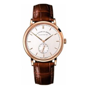 A Lange & Sohne Saxonia 216.032 Silver Index Dial 37Mm 18K Rose Gold Brown Leather Straps Unisex Watch