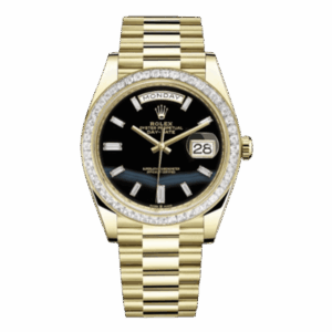 Rolex Day-Date 228398Tbr Onbdp Onyx Dial 18K Yellow Gold And Baguette Diamond Paved Bezel 40Mm 18K Yellow Gold Men’S Watch