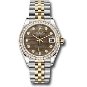 Rolex Datejust 278383Rbr Dkmdj Dark Mother Of Pearl 31Mm Diamond-Set Bezel 18K Yellow Gold And Steel Ladies Watch
