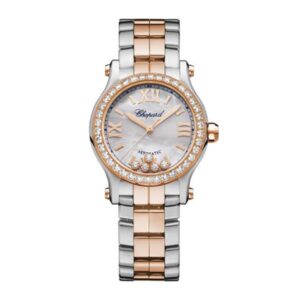 Chopard Happy Sport 278573-6021 Mother Of Pearl Roman 30Mm Round 5 Diamonds 18K Rose Gold & Stainless Steel Ladies Watch