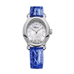 Chopard Happy Sport Oval Watch 33.60 X 30.75Mm Steel Case Silver Dial Blue Strap Ref. 278602-3001
