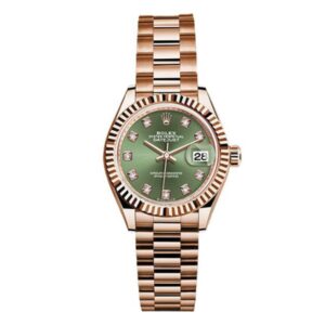 Rolex Datejust 279175 Ogdp Olive Green Diamond Dial 28Mm Everose Gold Ladies Watch