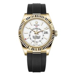 Rolex Sky Dweller 326238 Wi Oysterflex White Index Dial 42Mm 18K Yellow Gold Case Black Rubber Strap Men’S Watch