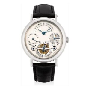 Breguet  Classique Complications 3757 Silver Dial Tourbillon Perpetual Calendar 40Mm Platinum Black Leather Straps Men’S Watch