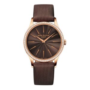 Patek Philippe Calatrava 4897R-001 Chocolate Brown Dial Diamond-Set Bezel 33Mm 18Kt Rose Gold Chocolate Brown Satin Straps Ladies Watch