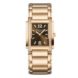 Patek Philippe Twenty~4 4910/1201R-001 Chocolate Brown Dial Diamond-Set Bezel 25Mm X 30Mm 18K Rose Gold Ladies Watch