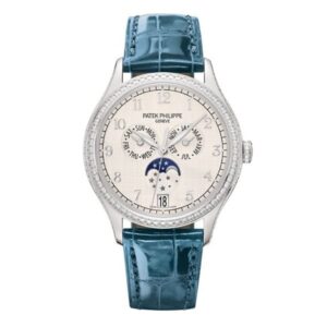 Patek Philippe Complications 4947G-010 Annual Calendar Moon Phases 18K White Gold Diamond-Set Bezel Ladies Watch