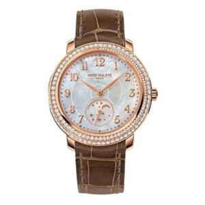 Patek Philippe Complications 4968R-001 Mother Of Pearl Dial Diamond-Set Spiral 33.3Mm 18K Rose Gold Brown Leather Ladies Watch