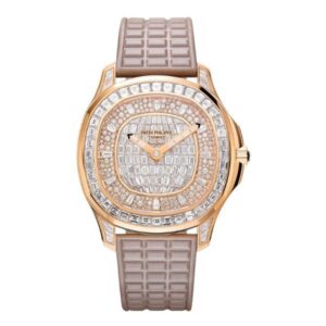 Patek Philippe Aquanaut 5062/450R-001 Luce Haute Joaillerie 38.8 Mm 18K Rose Gold Pearly Beige Rubber Straps Ladies Watch