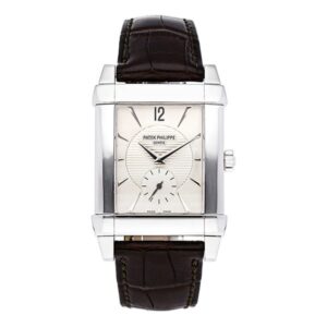 Patek Philippe Gondolo 5111 Silver Dial 25Mm 18K White Gold Matted Black Leather Straps Ladies Watch