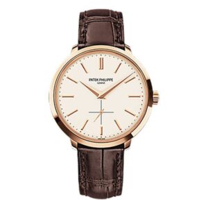 Patek Philippe Calatrava 5123R-001 Silvery Opaline Index Dial 38Mm 18K Rose Gold Dark Brown Leather Straps Unisex Watch