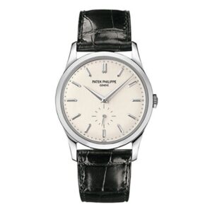 Patek Philippe Calatrava 5196G-001 Silver Index Dial 37Mm 18Kt White Gold Black Leather Straps Unisex Watch