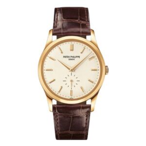 Patek Philippe Calatrava 5196J-001 Silvery Opaline Dial 37Mm 18Kt Yellow Gold Chocolate Brown Leather Straps Unisex Watch