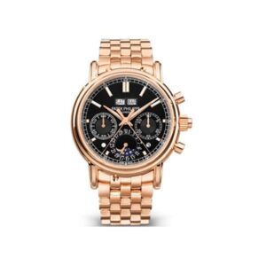 Patek Philippe Grand Complications 5204/1R-001 Perpetual Calendar Chronograph 18K Rose Gold 40.2Mm Ebony Black Dial Watch