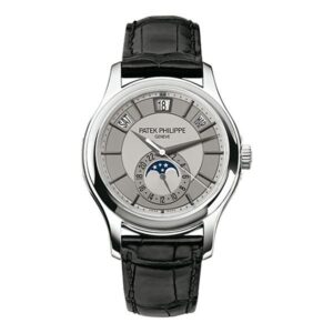 Patek Philippe Annual Calendar 5205G-001 Rhodium Dial White Gold 40Mm Black Leather Straps Men’S Watch