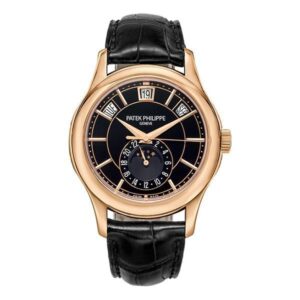 Patek Philippe Complications 5205R-010 Annual Calendar Moon Phases 40Mm Rose Gold Black Leather Straps Men’S Watch
