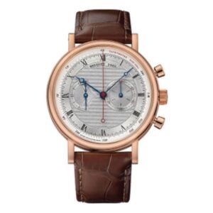 Breguet Classique 5287Br/12/9Zu Silver Roman Numerals 42.5Mm 18K Rose Gold Brown Leather Straps Men’S Watch