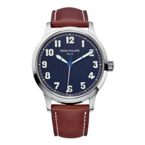 Patek Philippe Calatrava 5522A-001 Pilot’S New York Limited Edition Matted Blue Dial 42Mm Stainless Steel Brown Leather Straps Men’S Watch