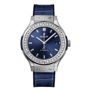 Hublot Classic Fusion 565.NX.7170.LR.1204.SDQ15 Blue Titanium Diamonds Bezel 38mm Ladies Watch