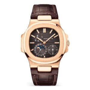 Patek Philippe Nautilus 5712R-001 Black Brown Dial 40Mm 18K Rose Gold Brown Leather Straps