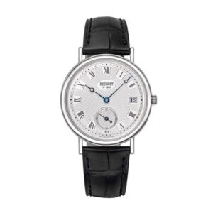 Breguet Classique 5920Bb/15/984 Silver Roman Dial Automatic 34.5Mm 18K White Gold Black Leather Straps Ladies Watch