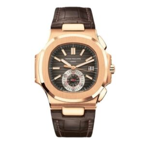 Patek Philippe Nautilus 5980R-001 Black Brown Dial 40.5mm 18K Rose Gold Brown Leather Straps Men’s Watch