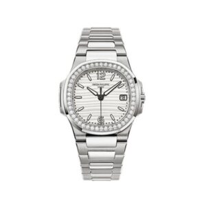 Patek Philippe Nautilus 7010/1G-011 18K White Gold White Dial 32Mm Diamond-Set Bezel Ladies Watch