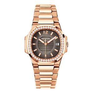 Patek Philippe Nautilus 7010/1R-010 18K Rose Gold Charcoal Grey Dial Diamond-Set Bezel Ladies Watch