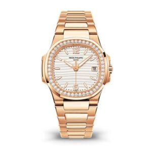 Patek Philippe Nautilus 7010/1R-011 Silvery Opaline Dial Diamonds-Set Bezel 32Mm 18K Rose Gold Ladies Watch