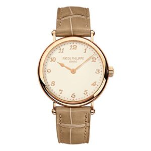 Patek Philippe Calatrava 7200R-001 Silvery Grained 34.6Mm 18K Rose Gold Self-Winding Pearly Beige Leather Straps Ladies Watch