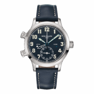 Patek Philippe Complications Calatrava 7234G-001 Blue Varnished Pilot Travel Time 18K White Gold