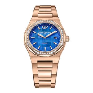 Girard Perregaux Laureato 80189D52A434-52A Blue Indices Diamond Bezel 34Mm 18K Rose Gold Ladies Watch 80189D52A434-52A