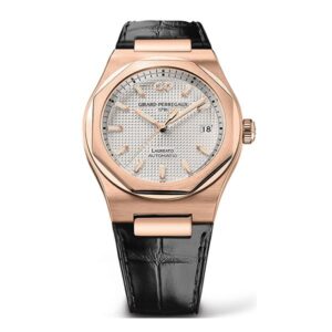 Girard Perregaux Laureato 81005-52-132-Bb6A Silver Dial Automatic 38Mm 18K Rose Gold Black Leather Straps Watch 81005-52-132-Bb6A
