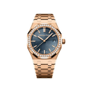 Audemars Piguet Royal Oak 77451OR.ZZ.1361OR.04 Rose Gold Blue Dial 34mm Diamond Bezel