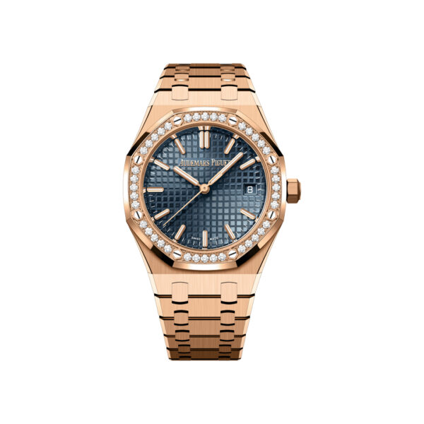 Audemars Piguet Royal Oak 77451OR.ZZ.1361OR.04 Rose Gold Blue Dial 34mm Diamond Bezel